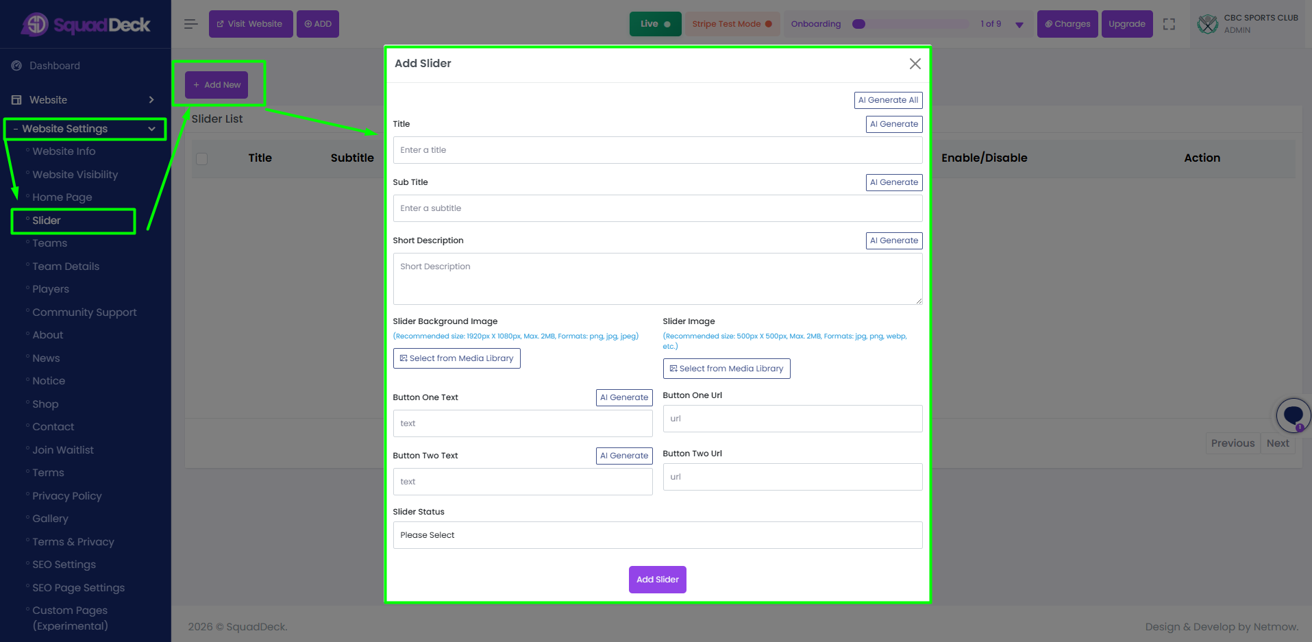 Homepage Slider