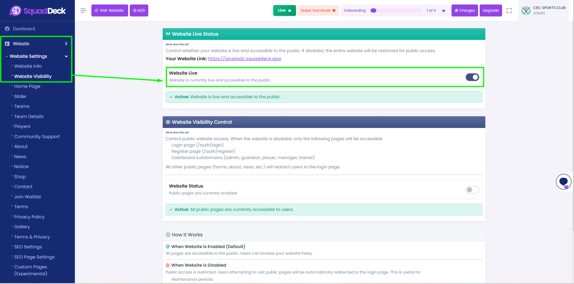 Website Visibility Control